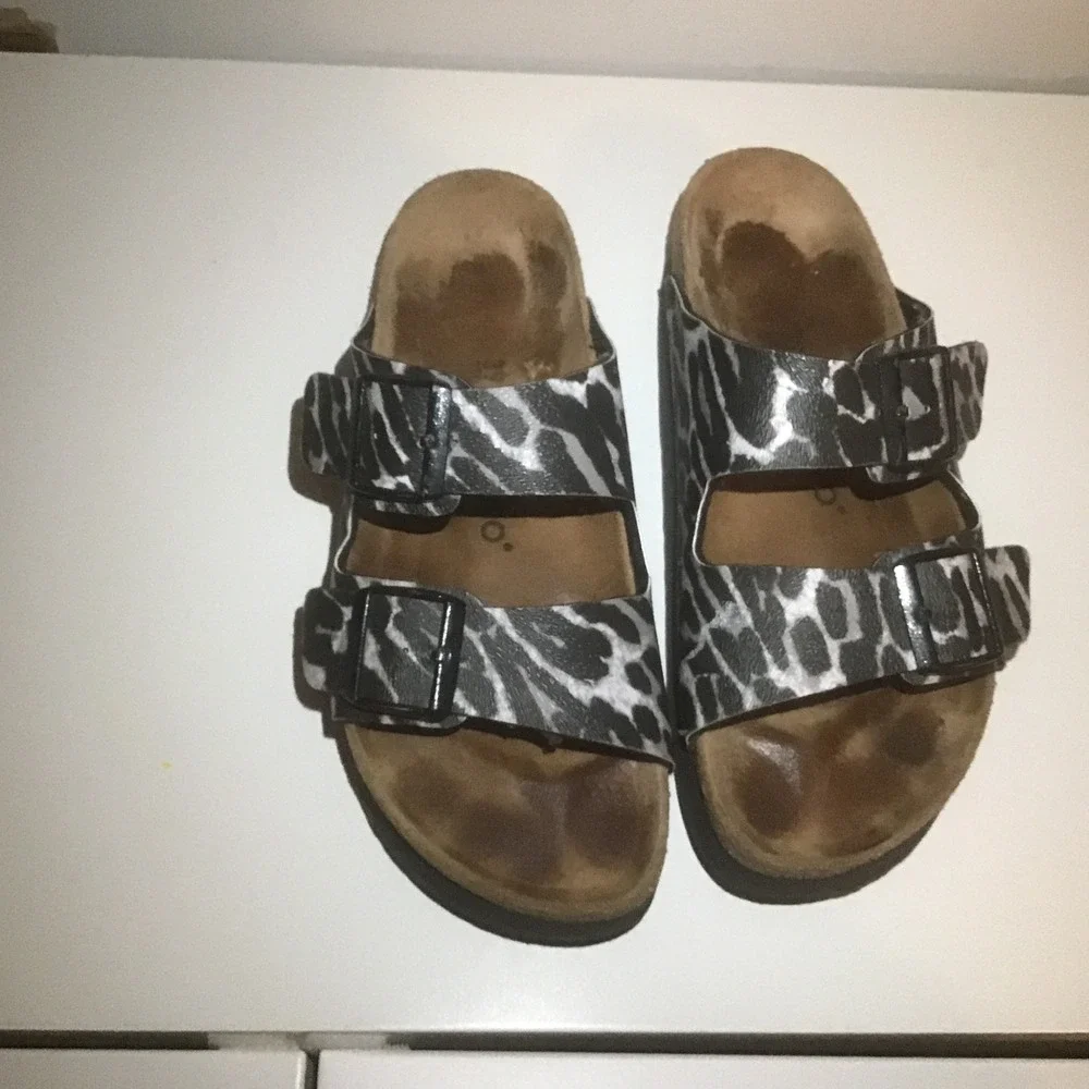 Papillio Birkenstock Arizona Platform Sandals Animal Print Grey Black 39 Narrow